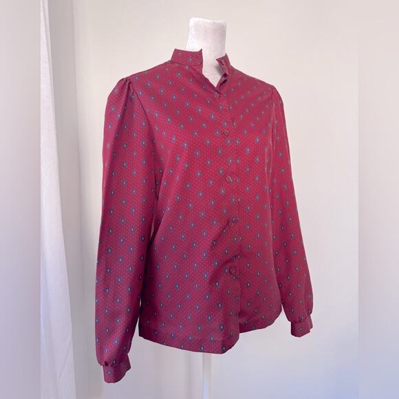 Vintage ‘70s Ship ‘n Shore Burgundy Long Sleeve Collared Button Down Blouse - Picture 5 of 9